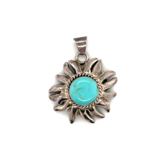 925 Sterling Silver Mexico Turquoise sun pendant